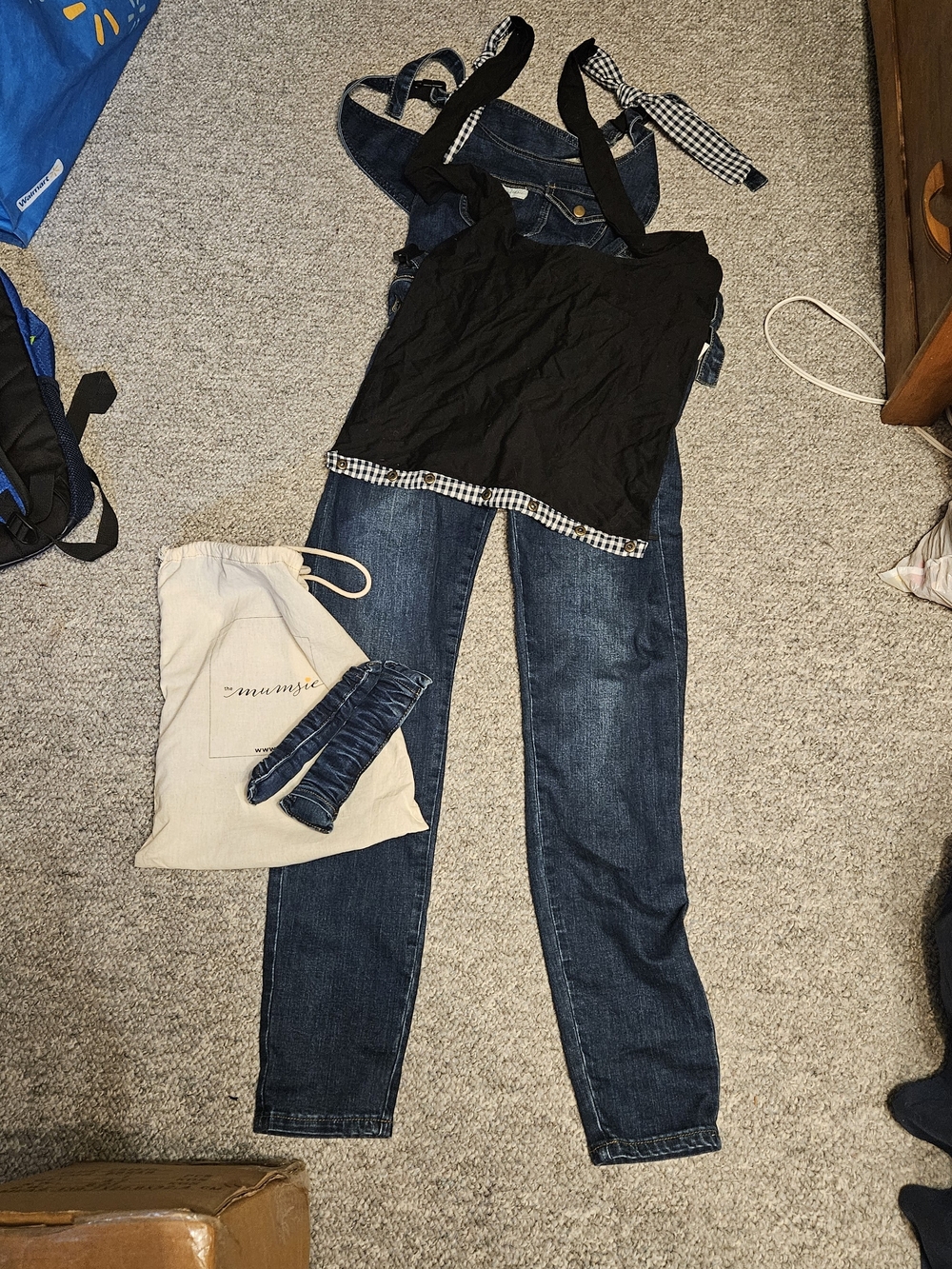 Women’s Black Top with Dark Blue Denim Overalls Jumpsuit